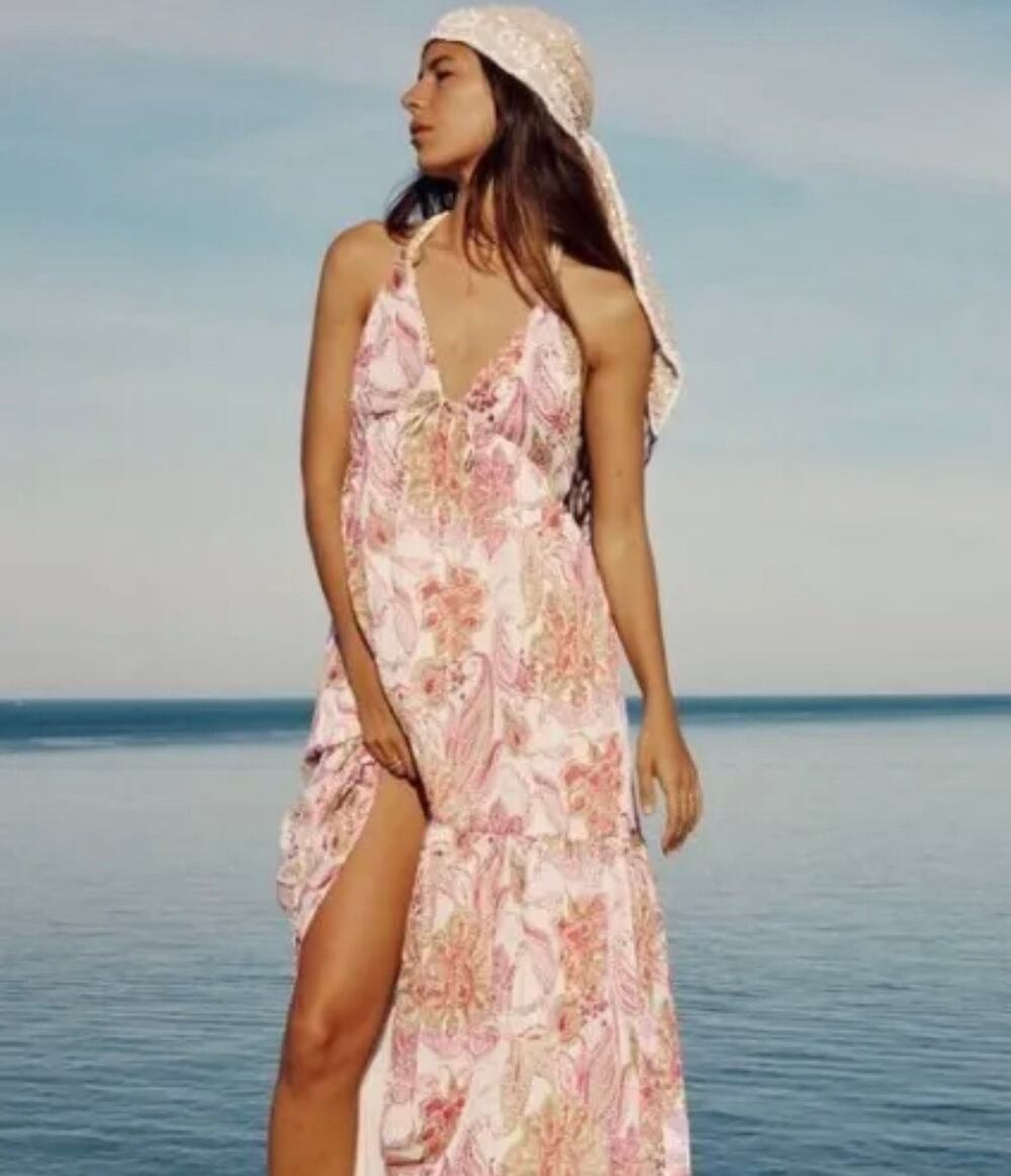 ZARA Paisley Braided Open Back Summer Maxi Dress Medium M